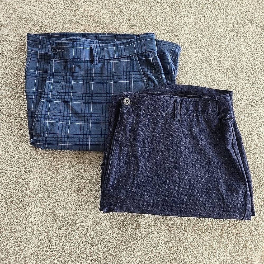 Pebble Beach Men's Golf Shorts Set Of 2 Blue‎ Plaid, Blue All-Over Sz 40 Golfing